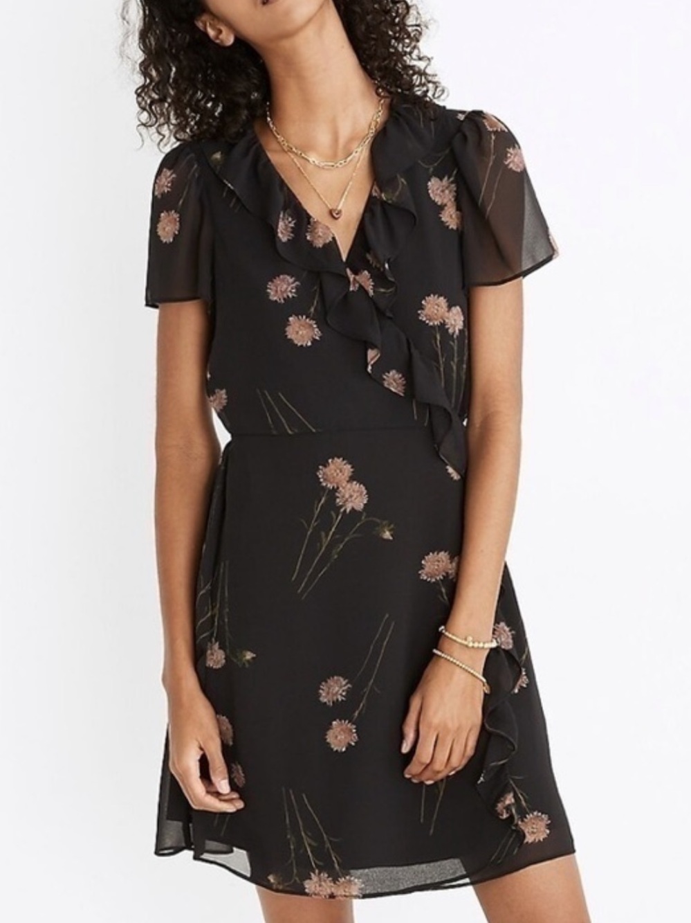 Madewell Georgette Ruffle-Wrap Mini Dress in Aster Portrait Women's XS